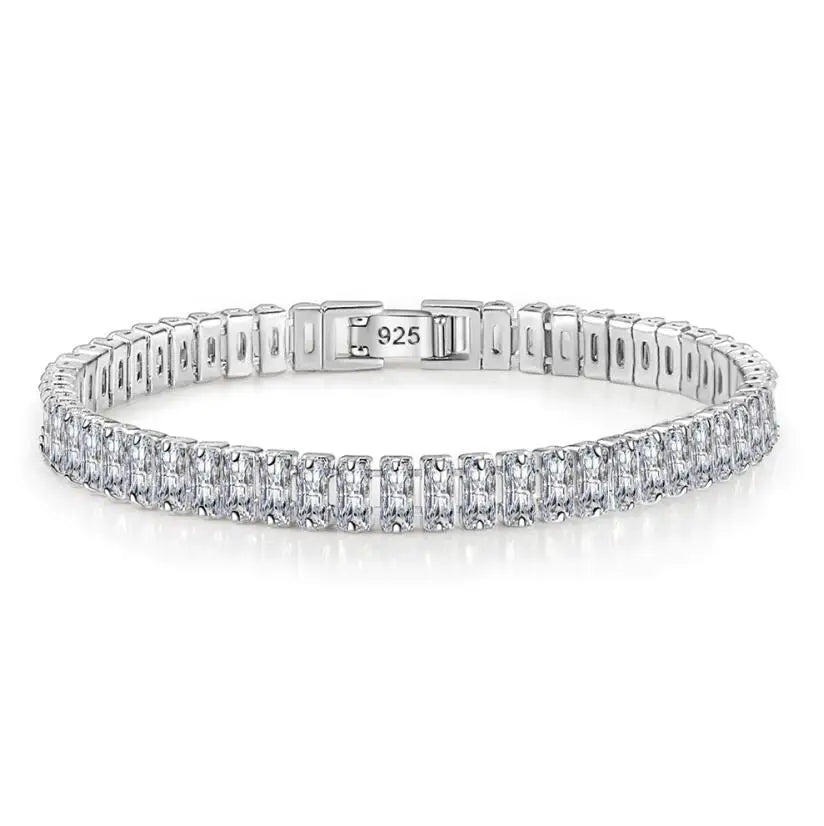 100% 925 Sterling Silver VVS1 3EX D Color 5*7MM Emerald Cut Diamonds Gemstone Real Moissanite Bracelets Bangle Jewelry