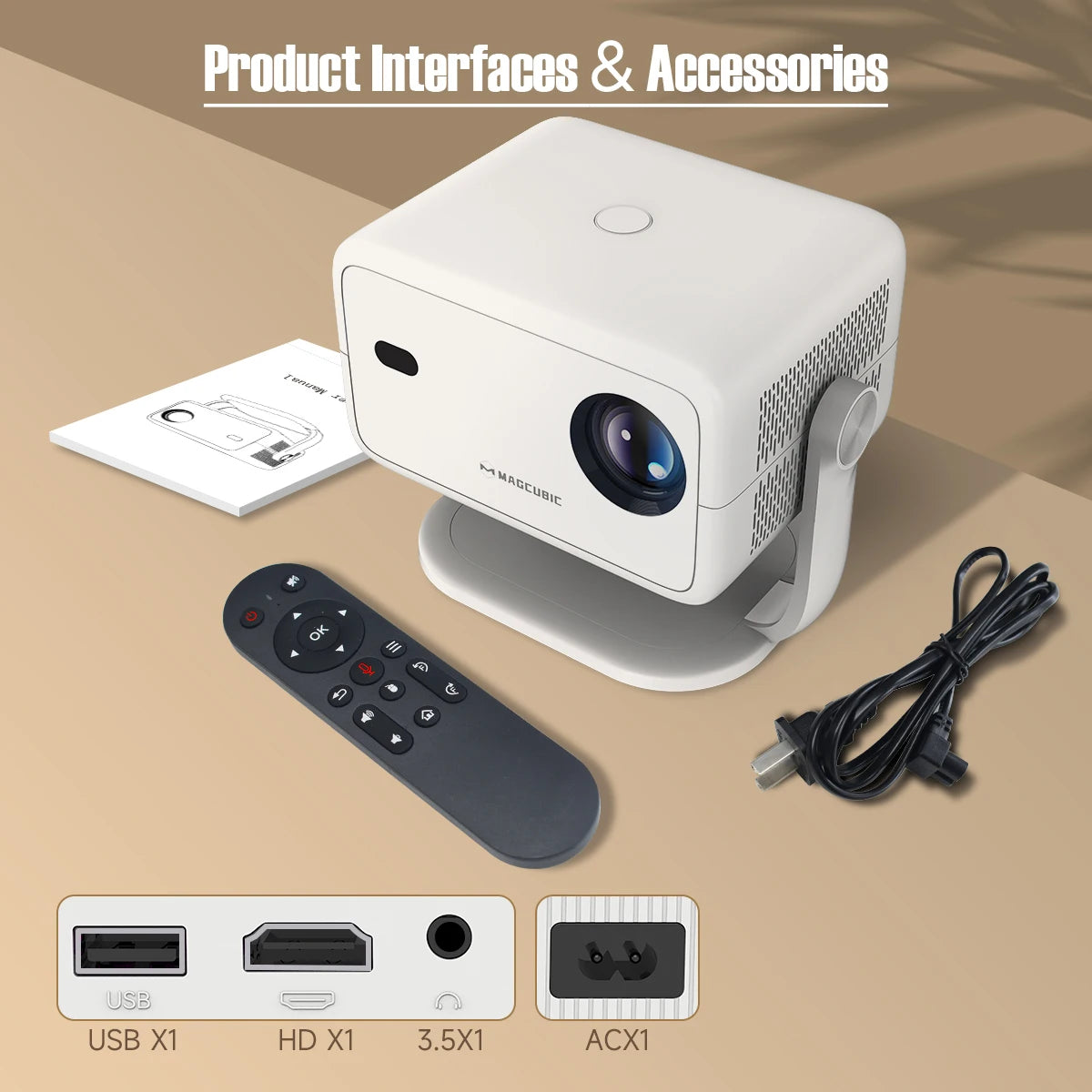 Magcubic 650ANSI L018 Projector Native 1080P Android 14 Auto Focus & Keystone 8K 360° Rotate Wifi6 BT5.4 Airmouse Home Theater