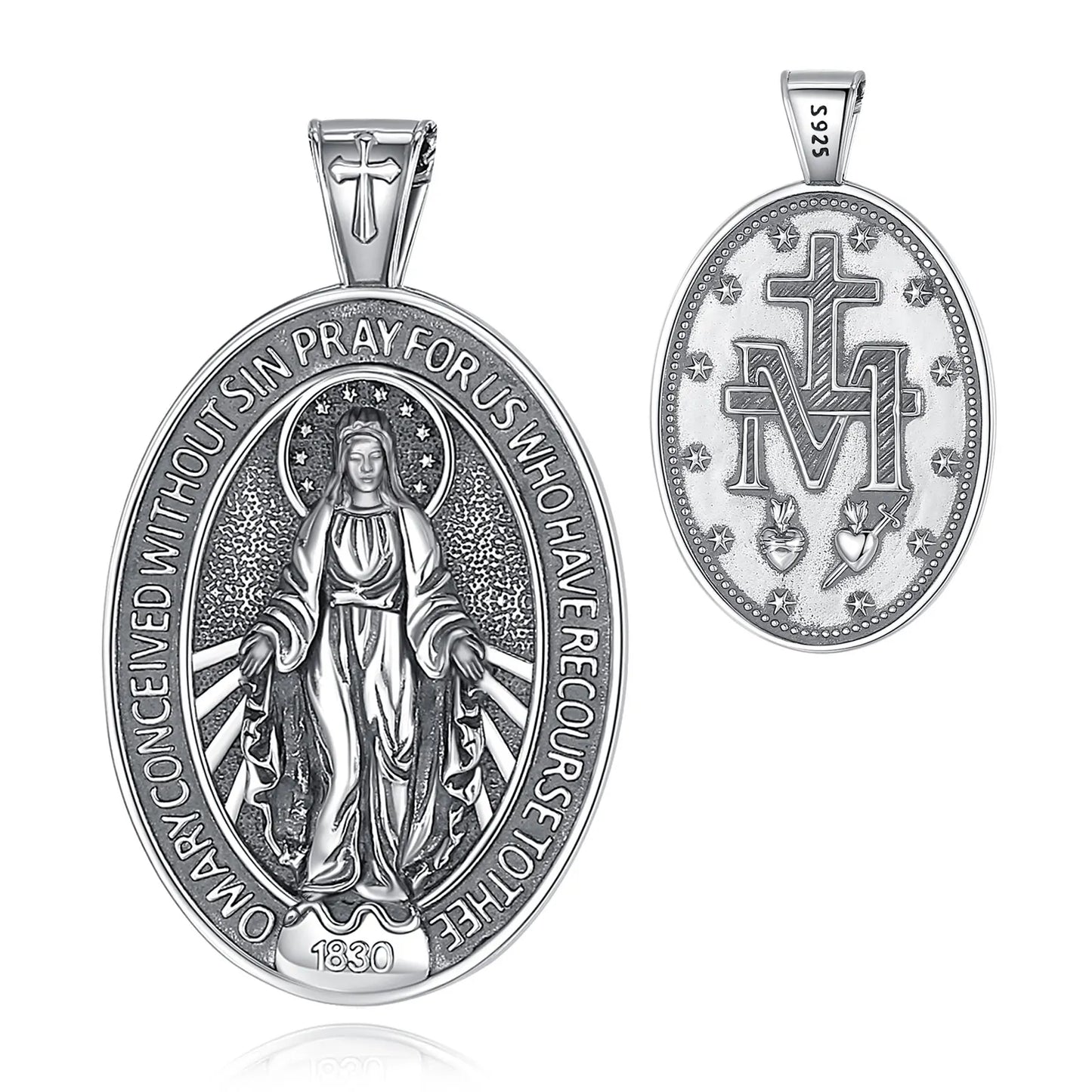 Eudora 925 Sterling Silver Virgin Mary Necklace Cross Christian Pendant Vintage Medal Jewelry Exquisite Gift For Women Men
