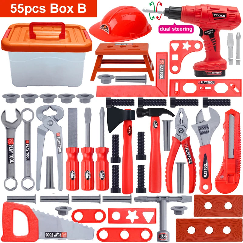 Children's Tool Set with Electric Toy Drill Kids Power Construction Toy Pretend Play Toy Tools Kit for Toddler Boys Girls Child