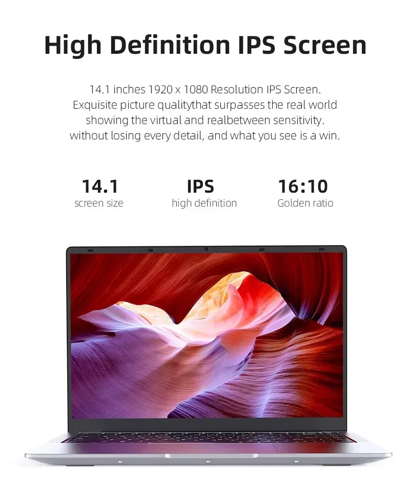 FUCHU Portable Intel ATOM X7 A3950 Office Laptops 14.1" 12GB RAM Windows 11 Notebook Study Recreation Entertainment Laptops