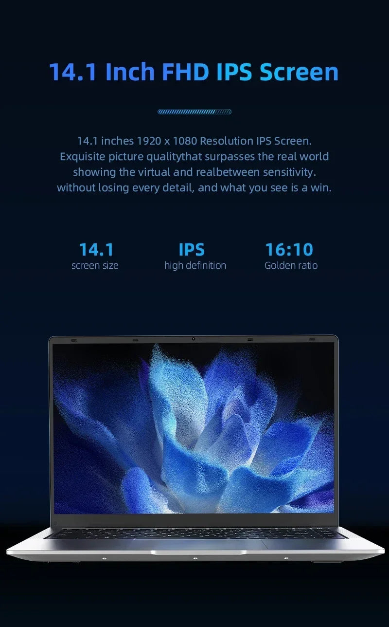 FUCHU Portable Intel ATOM X7 A3950 Office Laptops 14.1" 12GB RAM Windows 11 Notebook Study Recreation Entertainment Laptops