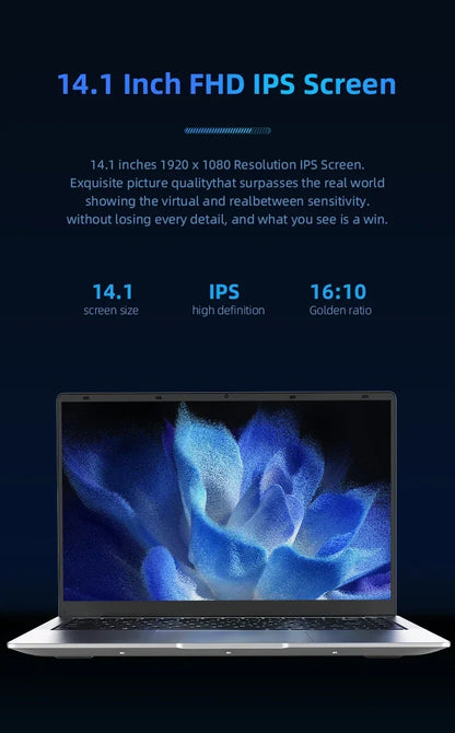 FUCHU Portable Intel ATOM X7 A3950 Office Laptops 14.1" 12GB RAM Windows 11 Notebook Study Recreation Entertainment Laptops