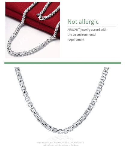 Aravant 925 Sterling Silver 8/18/20/22/24 Inch Round Box Chain Necklaces For Men Women Wedding Jewelry