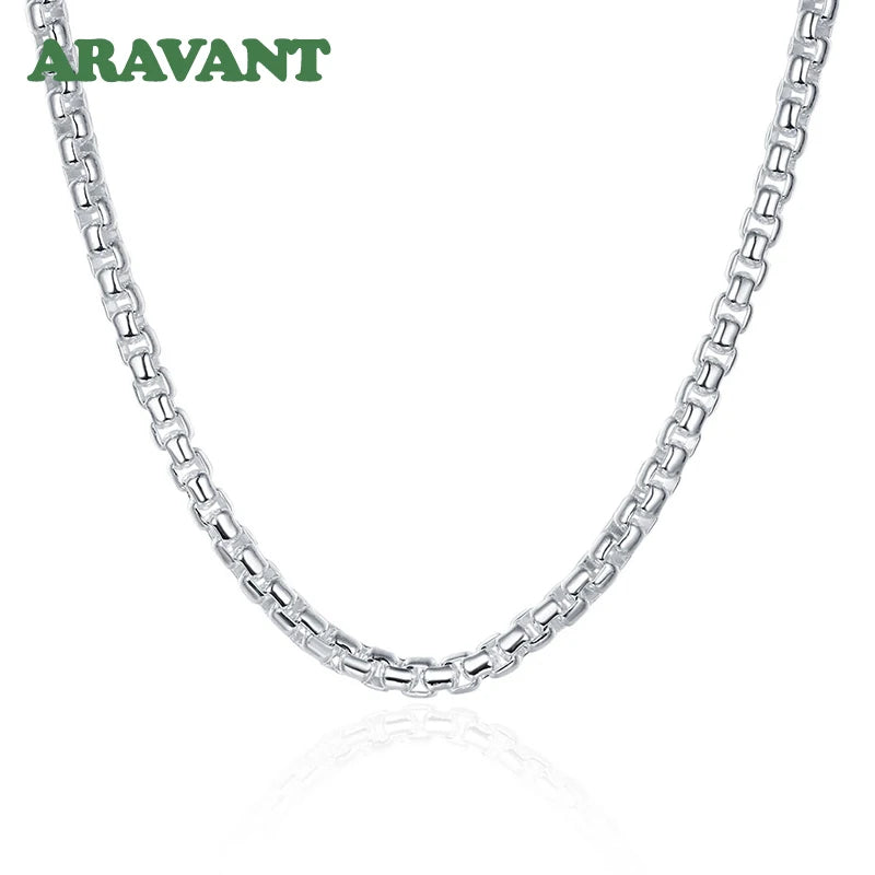 Aravant 925 Sterling Silver 8/18/20/22/24 Inch Round Box Chain Necklaces For Men Women Wedding Jewelry