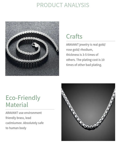 Aravant 925 Sterling Silver 8/18/20/22/24 Inch Round Box Chain Necklaces For Men Women Wedding Jewelry