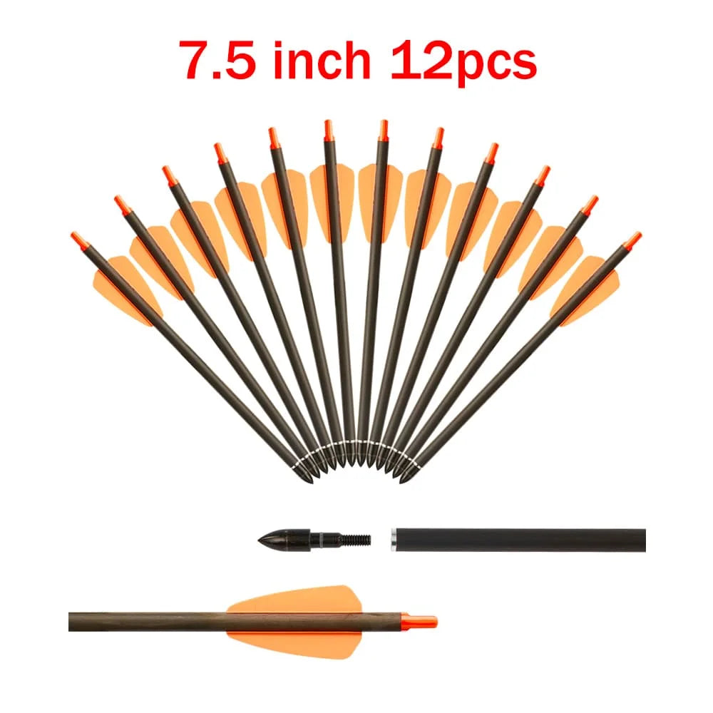 6/12/24pcs 7.5/15 Inch Carbon Crossbow Arrow Bolts 2 Pices Plastic Feathers Archery Arrows for Crossbow Hunting Shooting