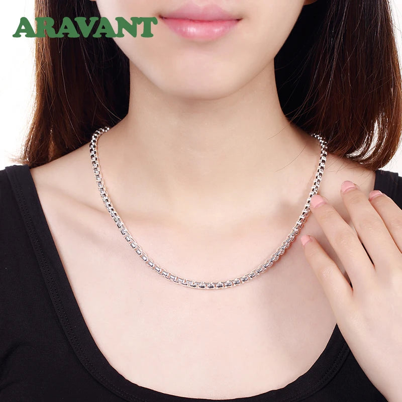 Aravant 925 Sterling Silver 8/18/20/22/24 Inch Round Box Chain Necklaces For Men Women Wedding Jewelry
