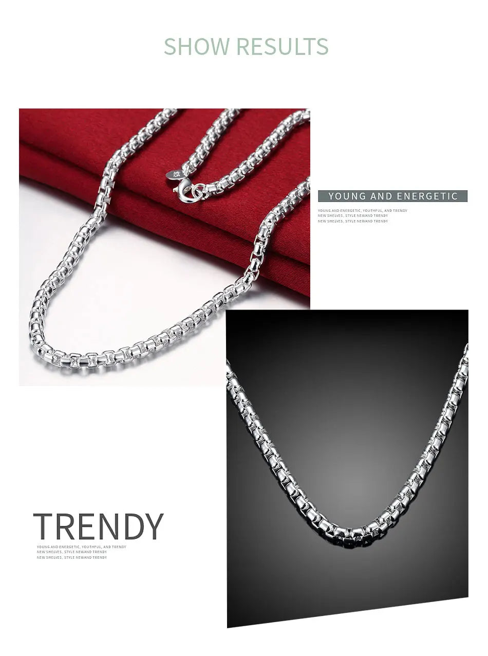 Aravant 925 Sterling Silver 8/18/20/22/24 Inch Round Box Chain Necklaces For Men Women Wedding Jewelry