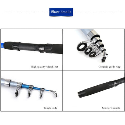 Fishing Rod Combo Full Kits 1.8M Telescopic Spinning Reel Baits Lure Set Travel Fishing Gear Hooks Pole Accessories Beginner