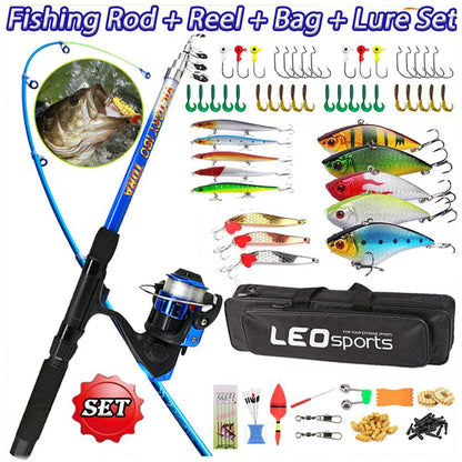 Fishing Rod Combo Full Kits 1.8M Telescopic Spinning Reel Baits Lure Set Travel Fishing Gear Hooks Pole Accessories Beginner