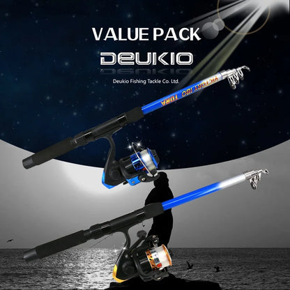 Fishing Rod Combo Full Kits 1.8M Telescopic Spinning Reel Baits Lure Set Travel Fishing Gear Hooks Pole Accessories Beginner