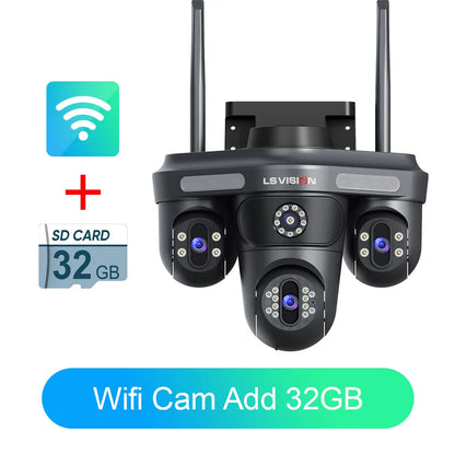 LS VISION Three Screen Camera WIFI 15MP 6K Three Lens  Monitor Night Vision Security Protection  3 PTZ Lens Video Surveillance