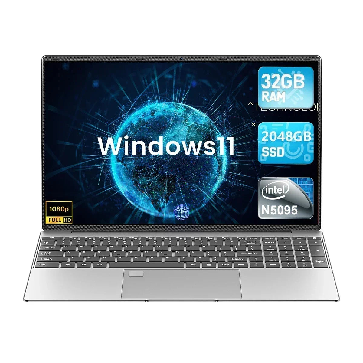 LENO 15.6" Portable Laptop Intel N5095 32GB DDR4 2TB SSD Windows11 Notebook Pc Gamer Office Computer with Backlit Fingerprint