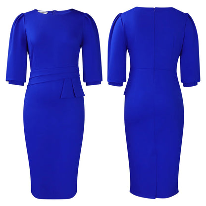 Elegant Office Dresses for Women O Neck Half Sleeve Sheath Package Hips Formal Business Work Wear Vestidos Mujer Dress Clothes