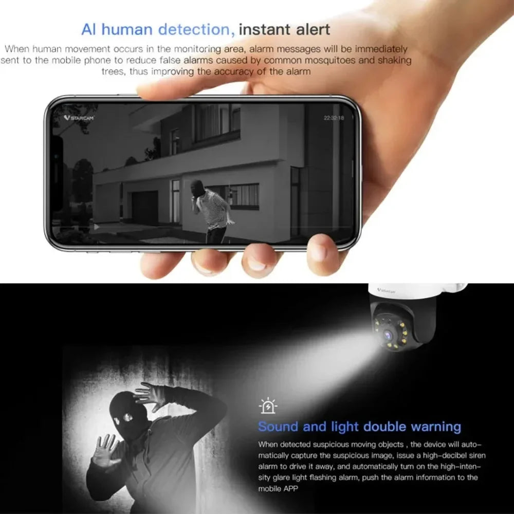 Vstarcam CS64 Outdoor Security Wireless 3MP IP Camera Smart Home Dome Waterproof Color Night Two Way AI Human Detection Camera