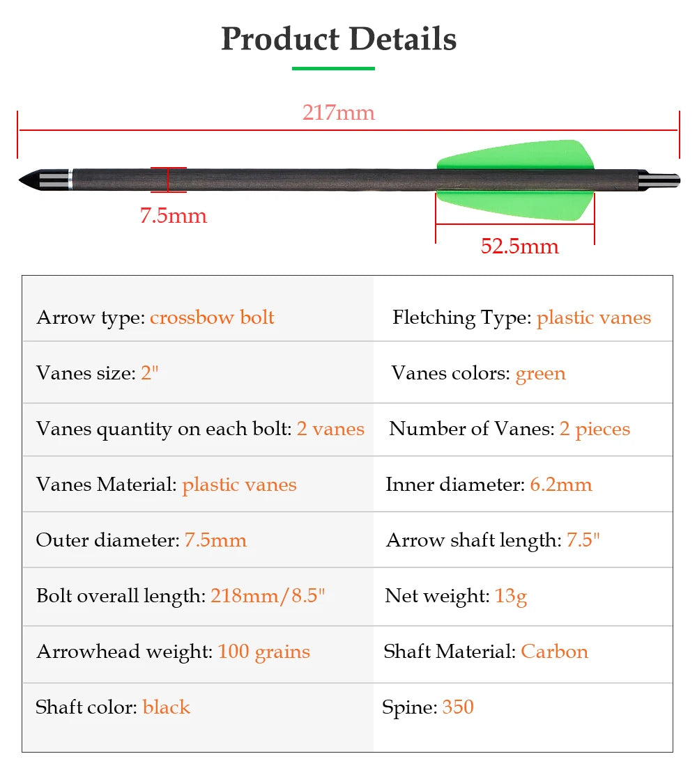 6/12/24pcs 7.5/15 Inch Carbon Crossbow Arrow Bolts 2 Pices Plastic Feathers Archery Arrows for Crossbow Hunting Shooting
