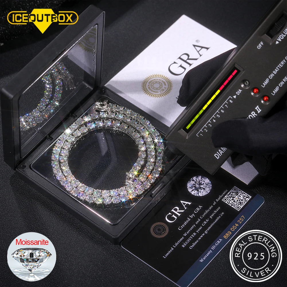 Sparkling Moissanite Tennis Chain Bracelet Necklace 100% 925 Sterling Silver Pass Diamond Test Fine Jewelry valentine's day Gift