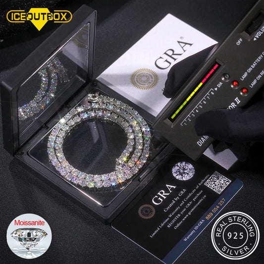 Sparkling Moissanite Tennis Chain Bracelet Necklace 100% 925 Sterling Silver Pass Diamond Test Fine Jewelry valentine's day Gift