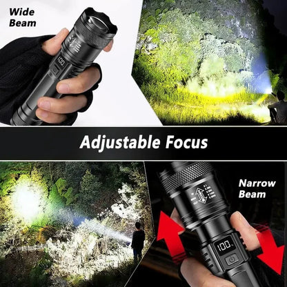 Rechargeable LED Flashlight Zoomable Torch with LCD Display 3 Modes Waterproof High Power Hand Light Outdoor Wilderness Camping