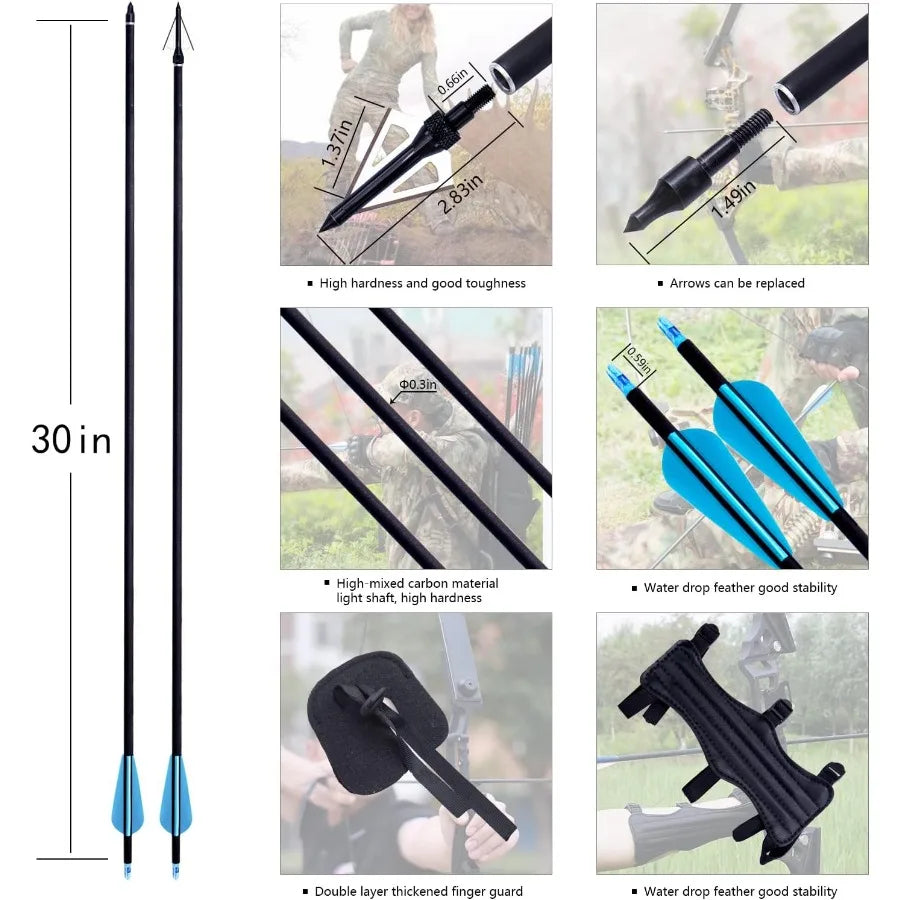 52" Bow and Arrow Set for Adults Archery Recurve Bows Beginner Right and Left Handed Takedown Recurve Bow with 12 Carbon Fiber