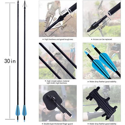 52" Bow and Arrow Set for Adults Archery Recurve Bows Beginner Right and Left Handed Takedown Recurve Bow with 12 Carbon Fiber
