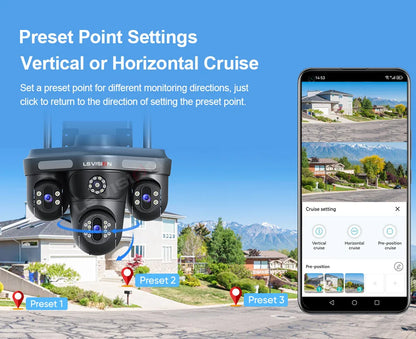 LS VISION Three Screen Camera WIFI 15MP 6K Three Lens  Monitor Night Vision Security Protection  3 PTZ Lens Video Surveillance