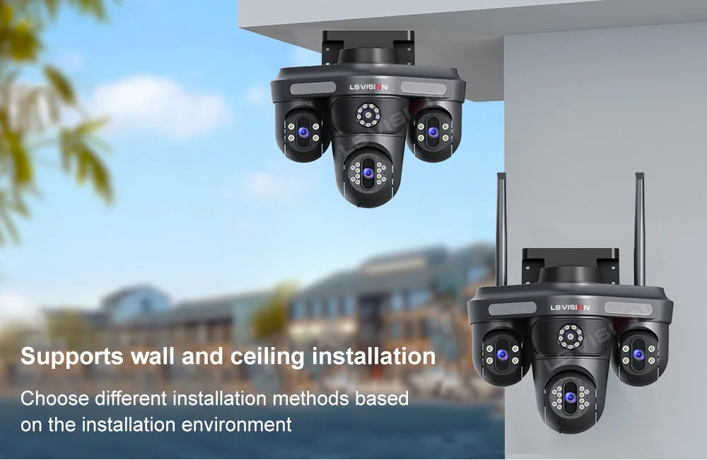 LS VISION Three Screen Camera WIFI 15MP 6K Three Lens  Monitor Night Vision Security Protection  3 PTZ Lens Video Surveillance