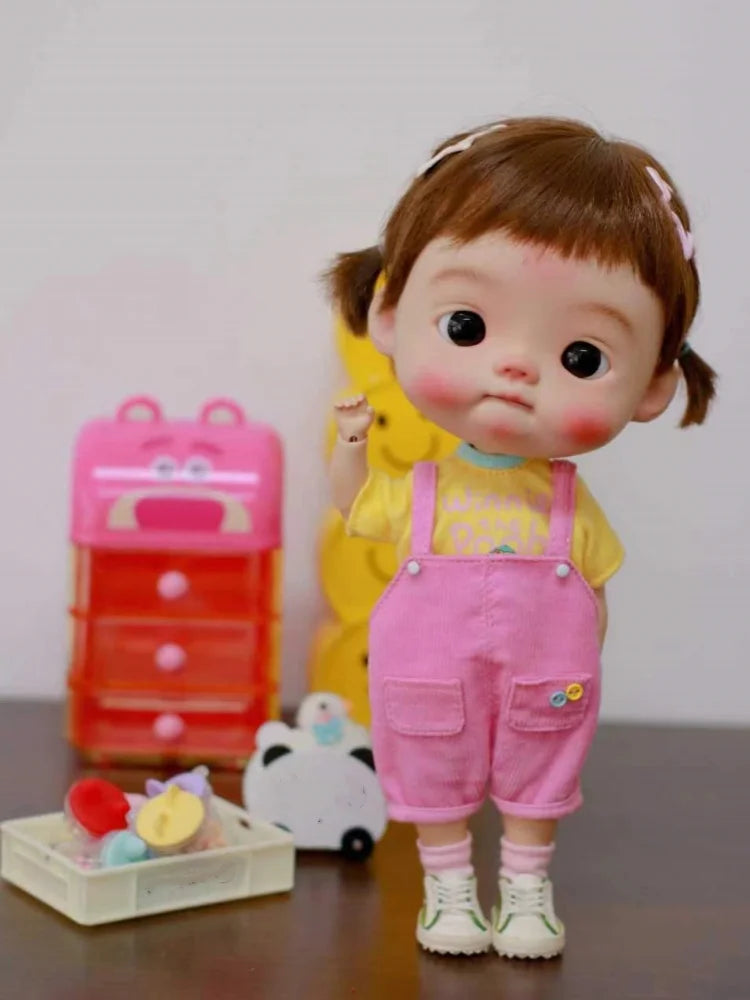 2Pcs/Set Doll [ Top+Bib]  Ob11 Printed T-shirt Big Fish Pants  (Fit  P9, 1/12Doll,GSC,Small Fat Dian)