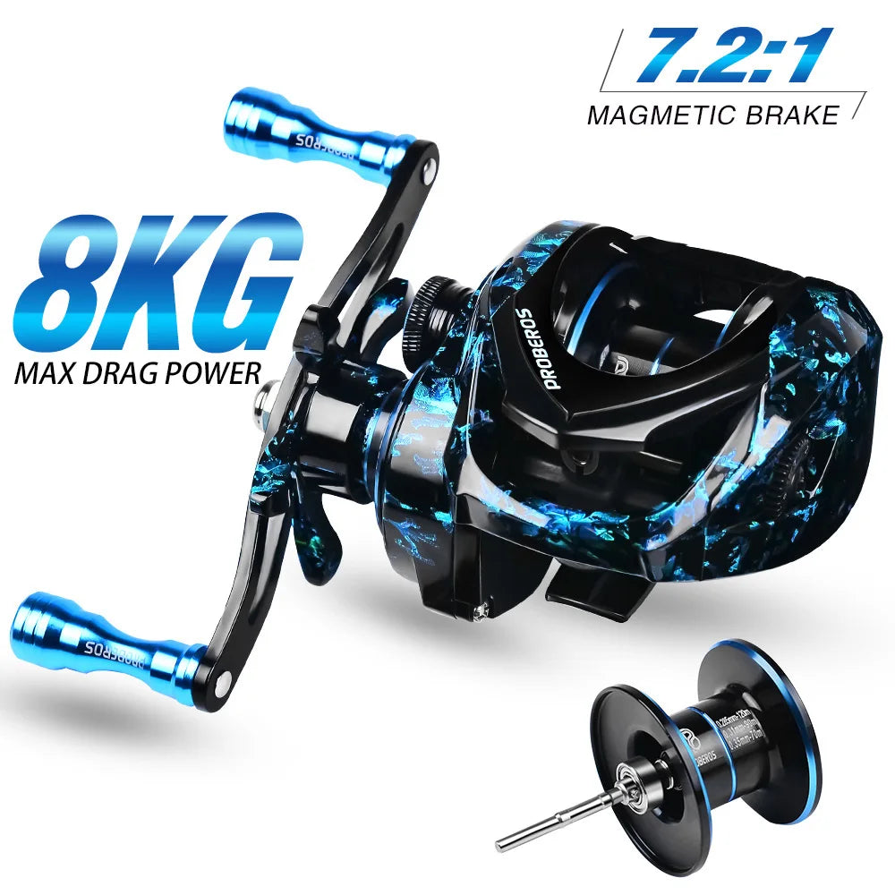 Baitcasting Fishing Reel 7.2:1 Gear Ratio 8Kg/17.6Lb Max Drag Casting Reel with Metal Spool for Freshwater Saltwater Pesca