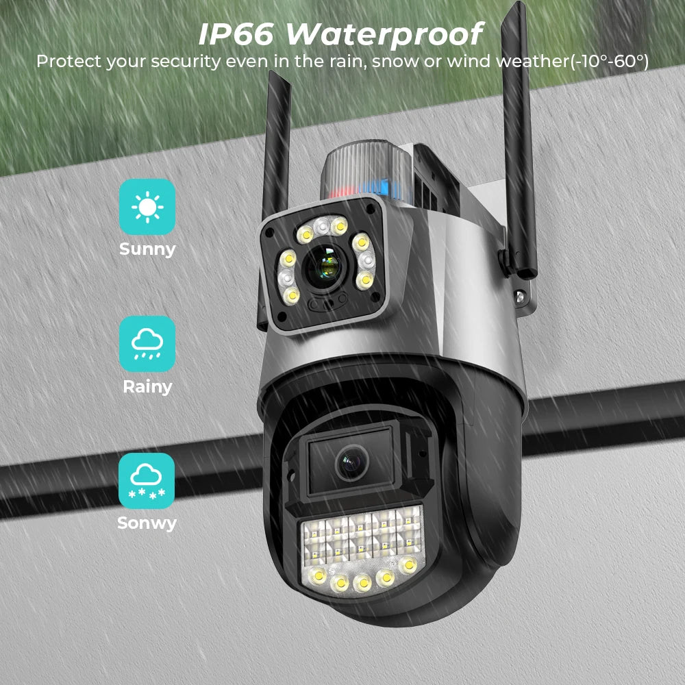 8MP 4K IP Camera Outdoor WiFi PTZ Dual Lens Dual Screen Auto Tracking Waterproof Security Video Surveillance Police Light Alarm