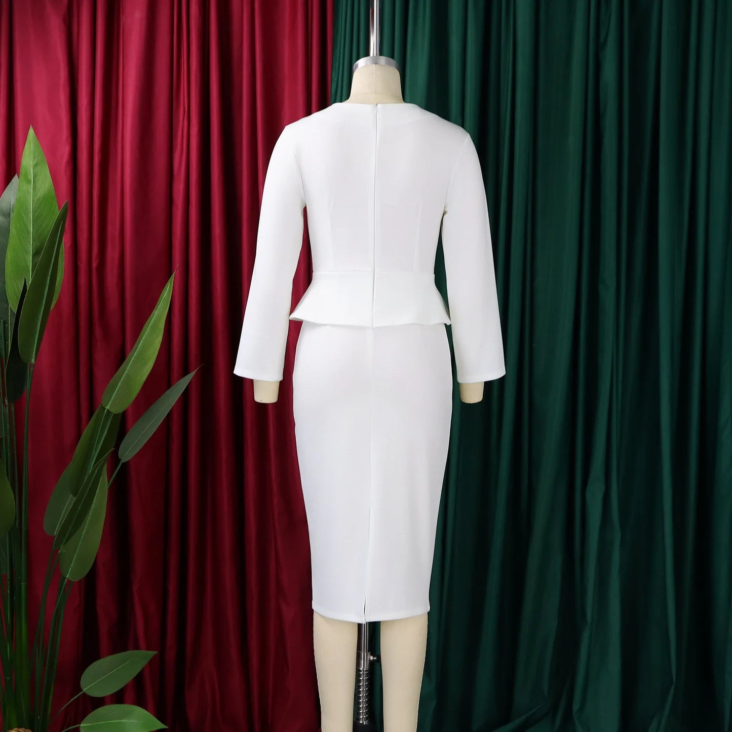 Elegant Bodycon Dresses for Women O Neck Full Sleeve Floral Decorate Solid Sheath Package Hips Mid Calf Professional Work Dress