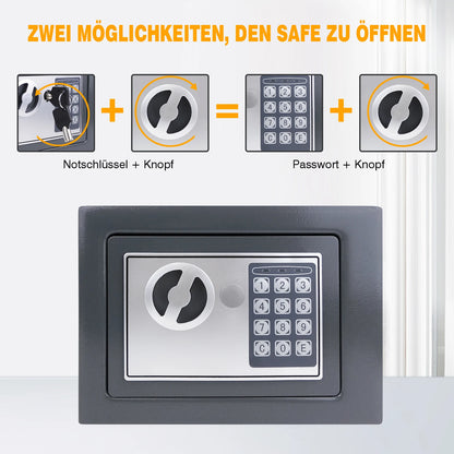 BRIEFNESS Grey digital safe Valuables security safe Electronic keypad Wall-mounted Floor-mounted