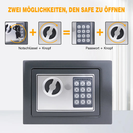 BRIEFNESS Grey digital safe Valuables security safe Electronic keypad Wall-mounted Floor-mounted