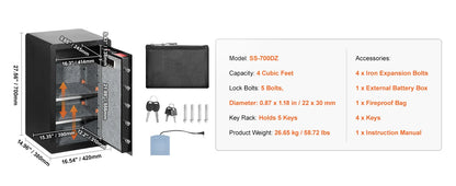 SucceBuy Single Door 4.0 cu.ft Safe Box w/ Key Lock Password & Fingerprint Safe Lock Box with Fireproof Bag Key Rack & LED Light