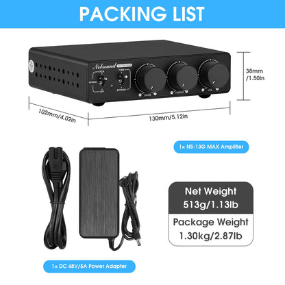 Nobsound NS-13G-MAX HiFi 2-Channel TPA3255 Phono Stereo Audio Amplifier Mini Class D Power Amp 300W*2