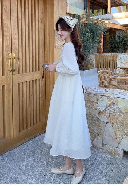 French White Dress for Women in Early Spring New Style Gentle Style Literary Retro Fairy Skirt