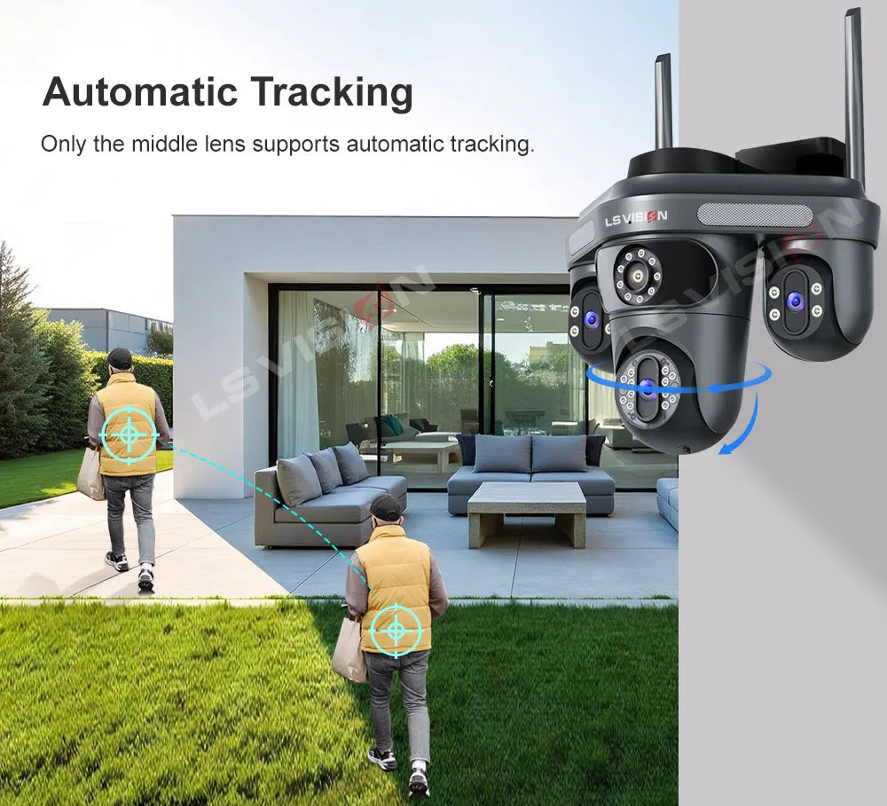 LS VISION Three Screen Camera WIFI 15MP 6K Three Lens  Monitor Night Vision Security Protection  3 PTZ Lens Video Surveillance