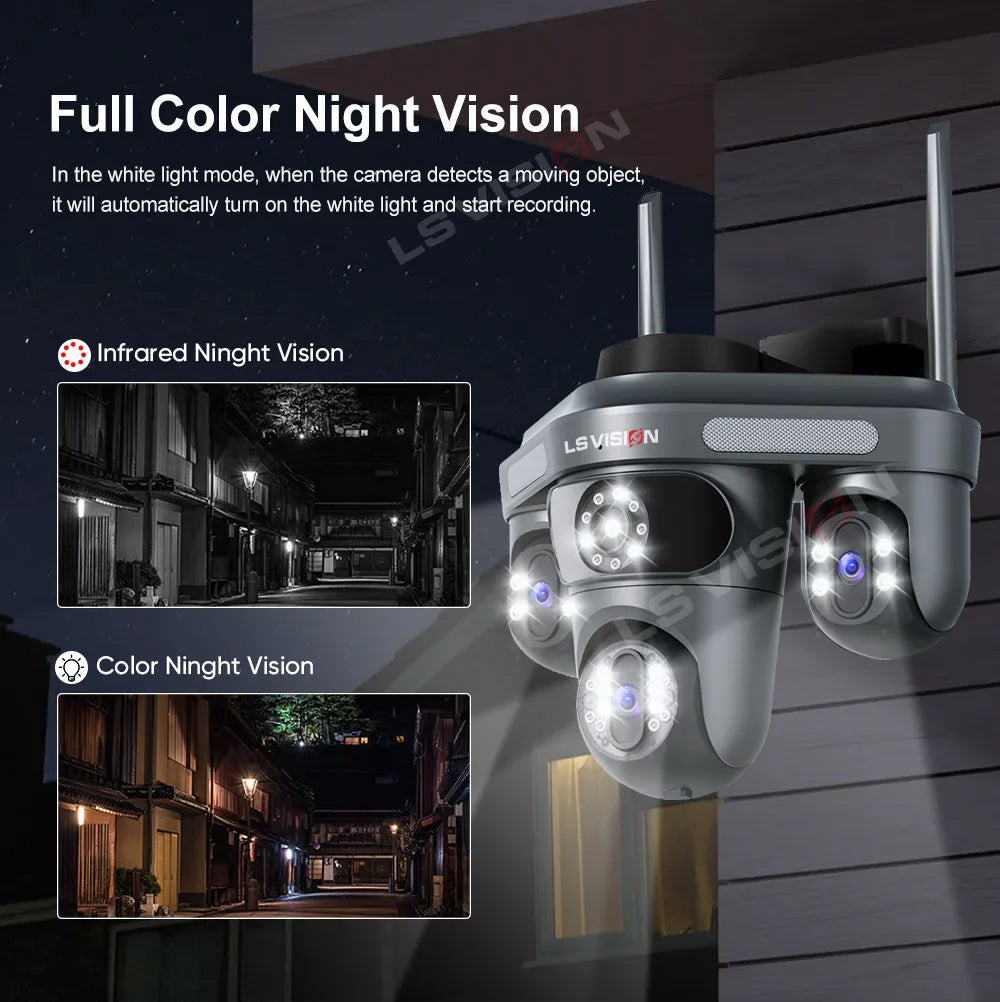 LS VISION Three Screen Camera WIFI 15MP 6K Three Lens  Monitor Night Vision Security Protection  3 PTZ Lens Video Surveillance