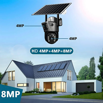 4K Wireless WiFi Solar Outdoor Camera  8MP Dual Lens 4G Sim IP Surveillance Cam PIR Night Vision Mobile Detection Security CCTV