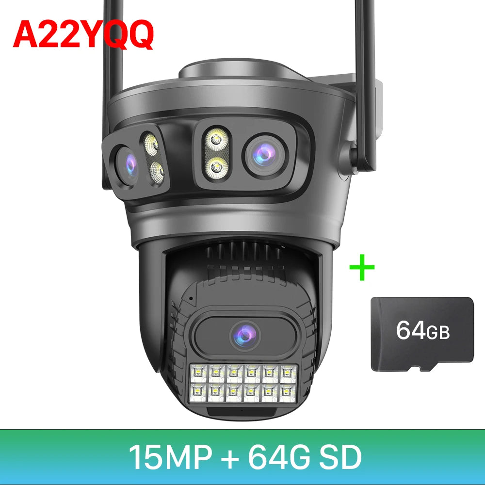 15MP Three Lens PTZ IP Camera Outdoor 6K HD Three Screen WiFi Security Camera Auto Tracking 10MP 4K Dual Len Wirelss CCTV Camera