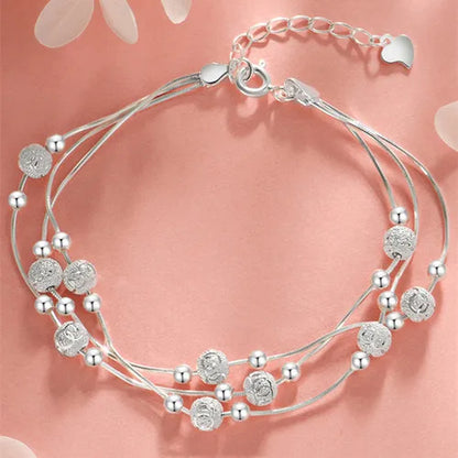 Fine 925 Sterling Silver Lucky Beads Ball Bracelet For Women Luxury Adjustable Bracelet Party Beautiful Jewelery Holiday Gifts