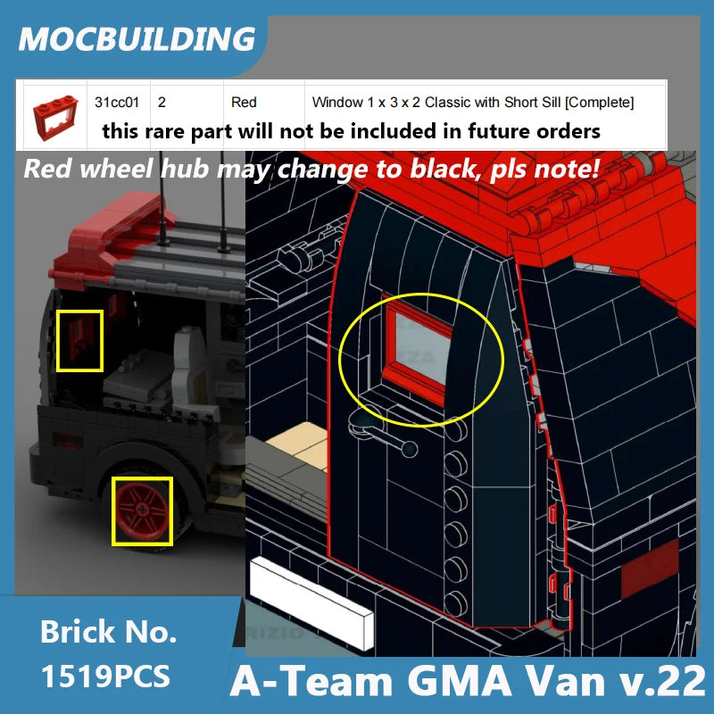MOC Building Blocks A-Team GMA Van V.22 Model DIY Assembled Bricks Transportation Truck Creative Vehicle Xmas Toys Gifts 1519PCS