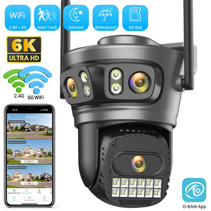 15MP Three Lens PTZ IP Camera Outdoor 6K HD Three Screen WiFi Security Camera Auto Tracking 10MP 4K Dual Len Wirelss CCTV Camera