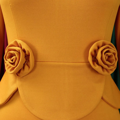 Elegant Bodycon Dresses for Women O Neck Full Sleeve Floral Decorate Solid Sheath Package Hips Mid Calf Professional Work Dress