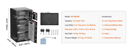 SucceBuy Single Door 4.0 cu.ft Safe Box w/ Key Lock Password & Fingerprint Safe Lock Box with Fireproof Bag Key Rack & LED Light