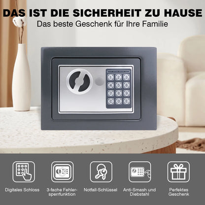 BRIEFNESS Grey digital safe Valuables security safe Electronic keypad Wall-mounted Floor-mounted