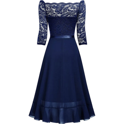 Evening Formal Dresses For Women Dark Blue Summer Dress Lace Irregular Large Skirt Wedding Guest Women Blouses Dressy Robe Femme