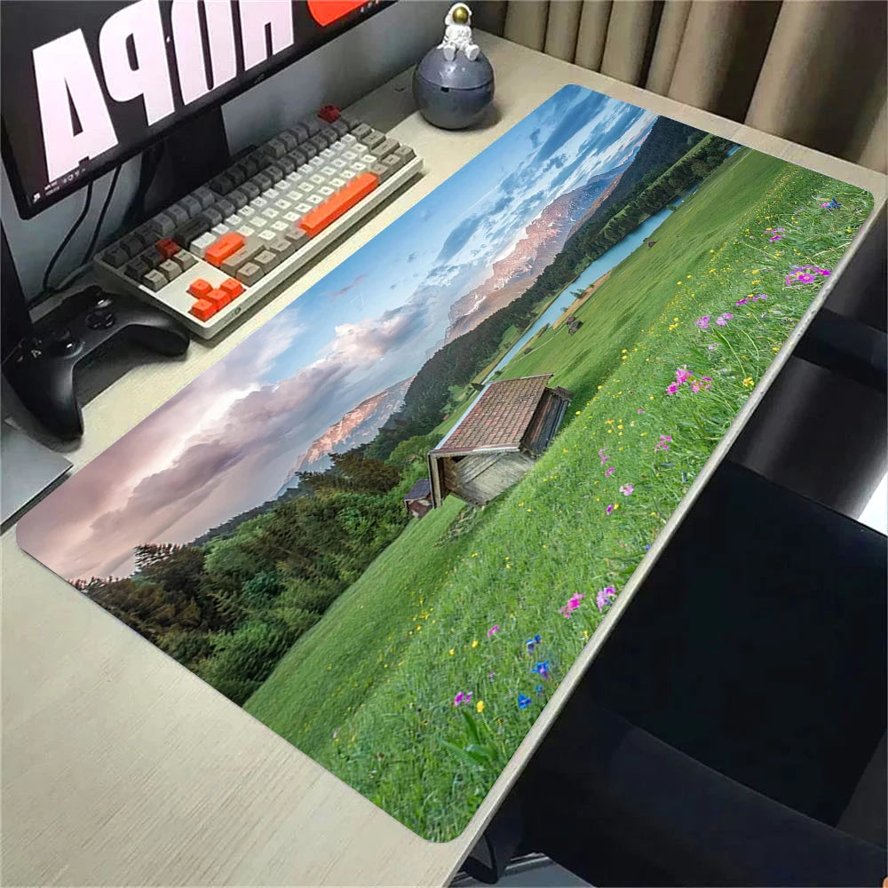 Green Forest Sunset Mousepad Natural Rubber Gaming Mouse Pad Extra Large Thickened Desk Mat Size for Gameing World of tanks CS