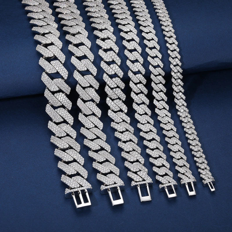 Hot Selling Unisex D VVS1 Moissanite Cuban Link Necklace Solid 925 Sterling Silver Miami Cuban Bracelet For Men Hip Hop Jewelry